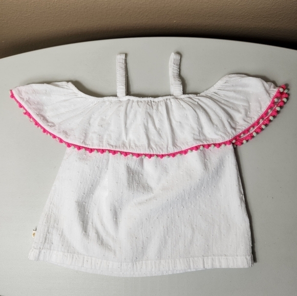 Kate Spade Toddler Girls White Swiss Dot/Pom Pom Off Shoulder Top-Size 3 - Picture 5 of 8